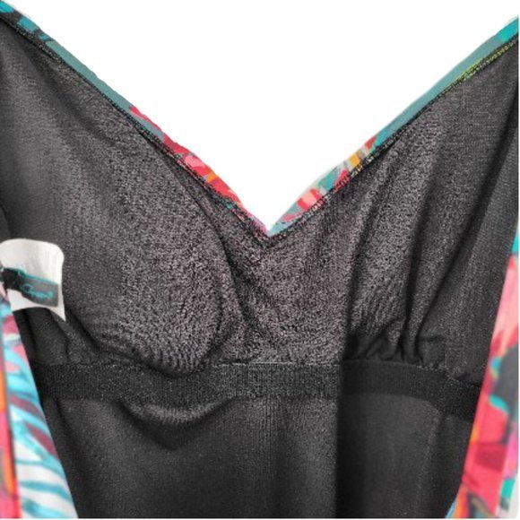 Aqua Green Floral One‎ Piece Green Pink Open Back Swimsuit Womens X Large 16 18 - Picture 5 of 5